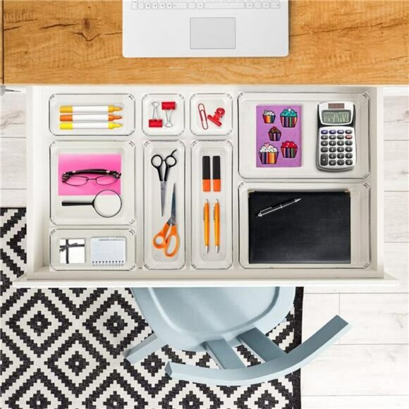 Clear Drawer Organizer Bins Set for Makeup Jewelry Office Kitchen Storage - Picture 5 of 8